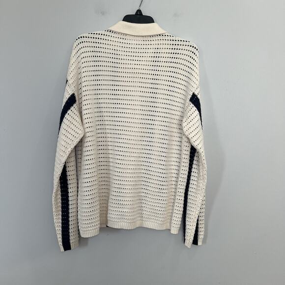 Whiteroom + Cactus Cotton Navy and Ecru Open Knit Resort Short Set Size Medium - Picture 5 of 9